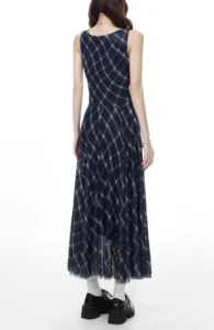 Blue plaid round neck dress