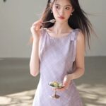 French retro woven irregular suspender sleeveless dress