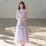 French retro woven irregular suspender sleeveless dress