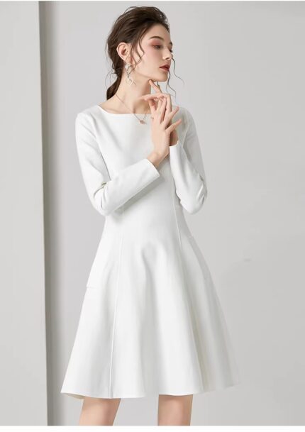 White long sleeved dress 2026 spring new women's Hepburn white dress