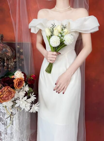 French retro dress women's summer dress Hepburn one shoulder long skirt