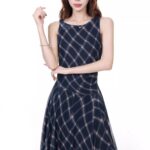 Blue plaid round neck dress