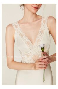 French white light luxury sexy hollow satin lace camisole skirt