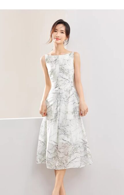 2026 new slim fit one-piece collar printed sleeveless camisole dress