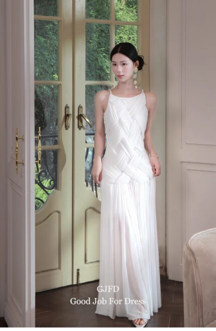 French retro woven irregular suspender sleeveless dress