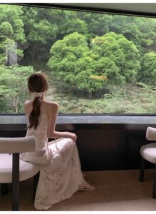 Satin hot stamping printed camisole dress