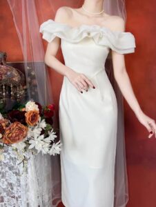 French retro dress women's summer dress Hepburn one shoulder long skirt