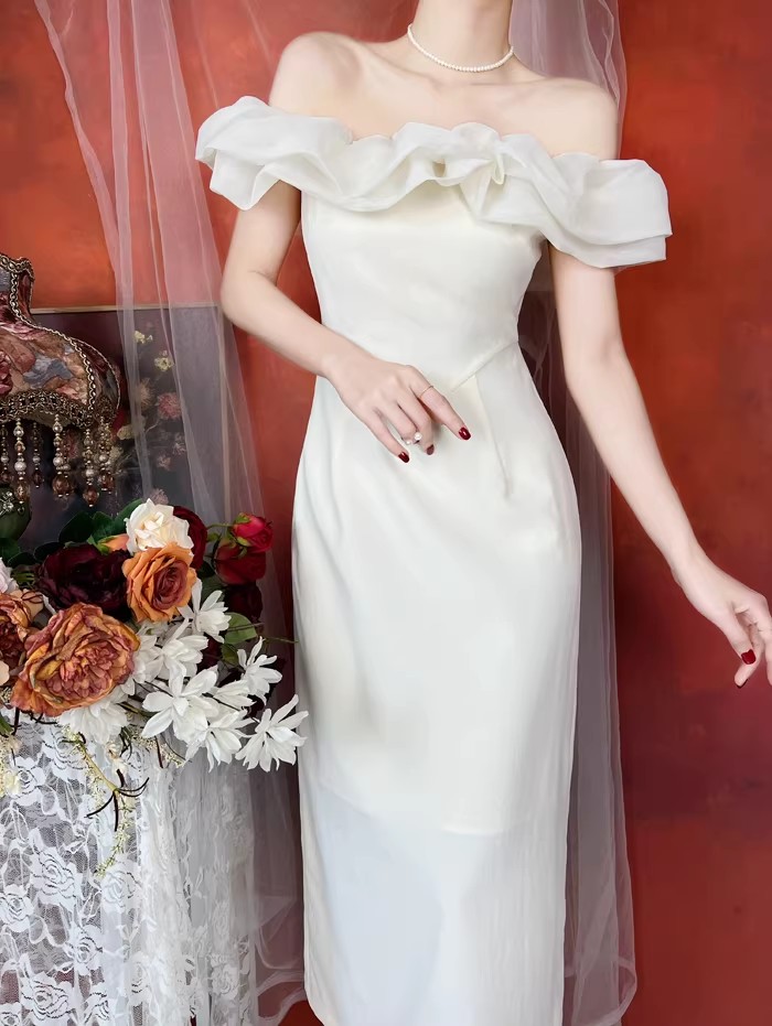 French retro dress women's summer dress Hepburn one shoulder long skirt!!3886404761 French retro dress women's summer dress Hepburn one shoulder long skirt