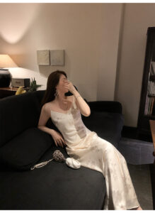 Satin hot stamping printed camisole dress