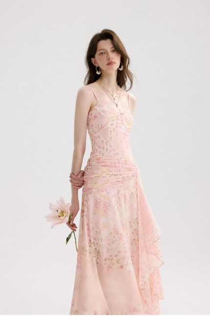 French dress with floral suspender skirt