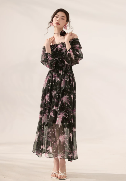 2026 Spring/Summer New One Shoulder French Floral Skirt