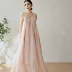 Romantic Pink Natural Ramie A-line Strap Dress