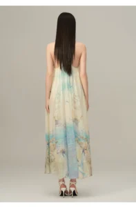 Silk suspender printed dress