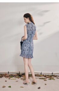 New Chinese style stand up collar lace slim fit hip hugging sleeveless dress