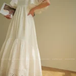 Gentle vacation style lace hollow embroidery dress