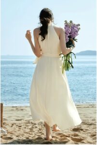 New Tencel Cotton French Hanging Neck V-neck Dress