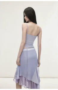 Mesh printed suspender lace double-layer skirt