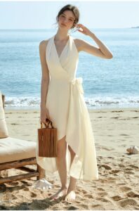 New Tencel Cotton French Hanging Neck V-neck Dress