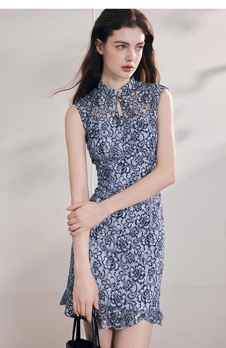 New Chinese style stand up collar lace slim fit hip hugging sleeveless dress-3432824241 New Chinese style stand up collar lace slim fit hip hugging sleeveless dress