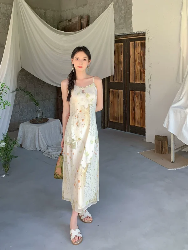 New Chinese style printed camisole dress
