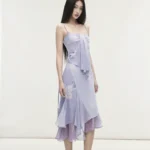 Mesh printed suspender lace double-layer skirt