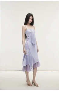 Mesh printed suspender lace double-layer skirt