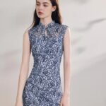New Chinese style stand up collar lace slim fit hip hugging sleeveless dress