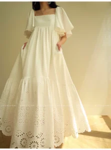 Gentle vacation style lace hollow embroidery dress