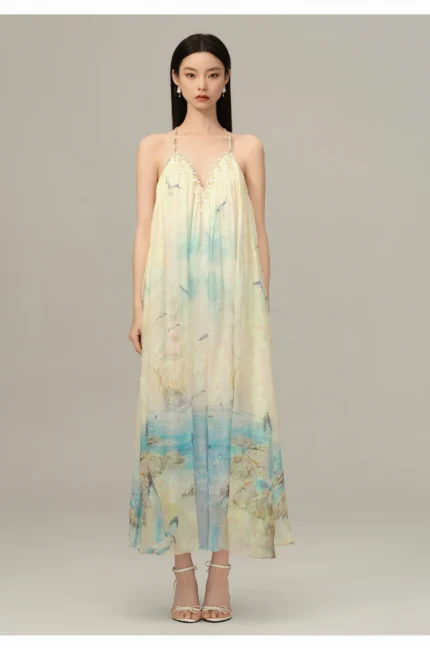 Silk suspender printed dress