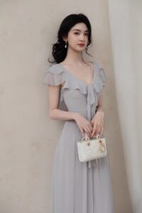 Fine pleated ruffle edge dynamic chiffon dress