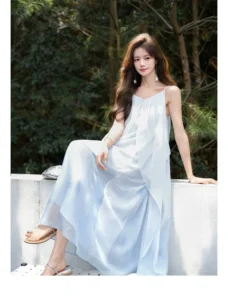 Double layered elegant lotus leaf edge romantic vacation fairy dress