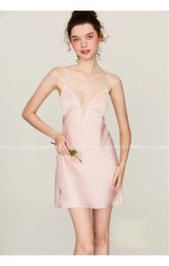 French satin embossed nightgown for women, light luxury temperament, sexy and beautiful back sleepwear