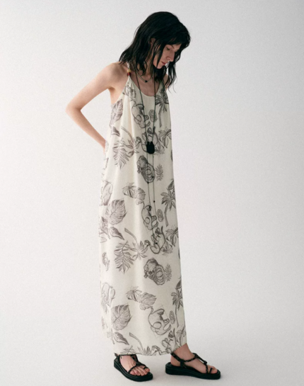 Beaded neck hanging vacation style dress