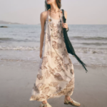 Beaded neck hanging vacation style dress