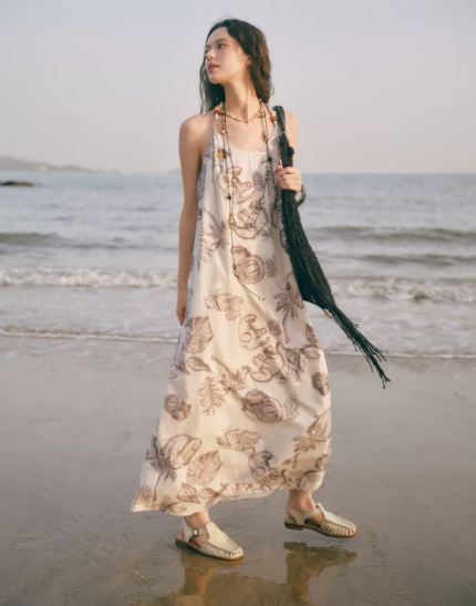 Beaded neck hanging vacation style dress