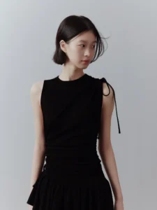 Pure black asymmetric knitted dress
