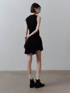 Pure black asymmetric knitted dress