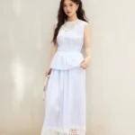Holiday style striped lace top+half skirt+camisole skirt