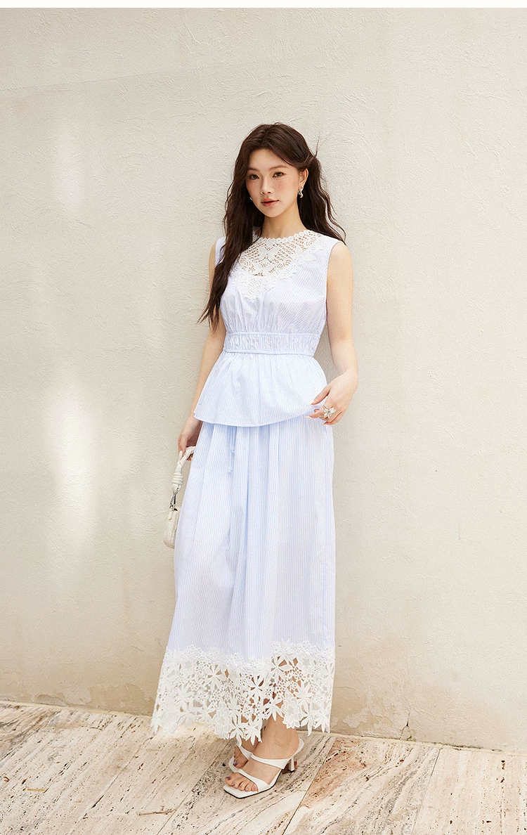 Holiday style striped lace top+half skirt+camisole skirt!!2208663263768 Holiday style striped lace top+half skirt+camisole skirt