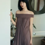 One shoulder high stretch nightgown for home wear that can be worn outside