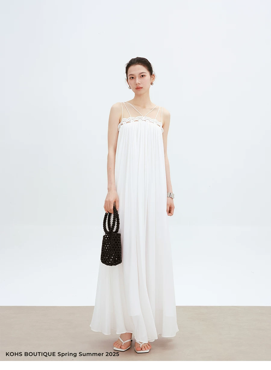 Hollow out lace style spliced large skirt suspender dress Hollow out lace style spliced large skirt suspender dress