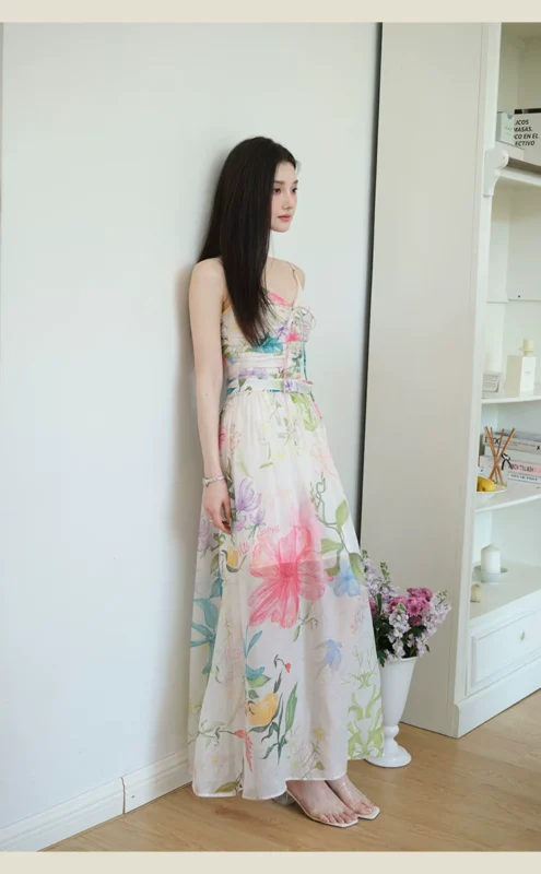 Flower bud skirt/floral jumpsuit long skirt for women in summer