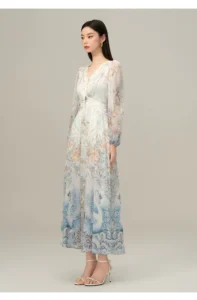 2026 spring/summer new high-end French waist pinching floral long dress