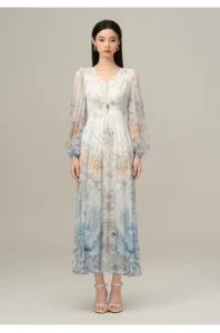 2026 spring/summer new high-end French waist pinching floral long dress