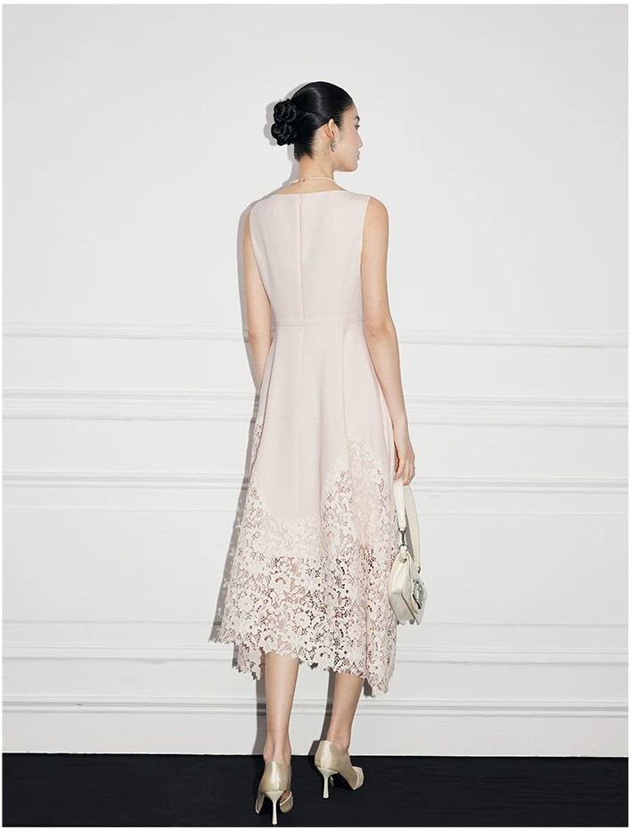 One neck acetate lace sleeveless dress One neck acetate lace sleeveless dress