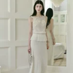 Acetate wool blended hollow relief flower knitted suit half skirt