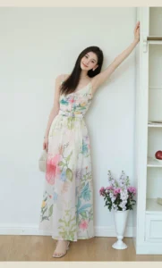 Flower bud skirt/floral jumpsuit long skirt for women in summer