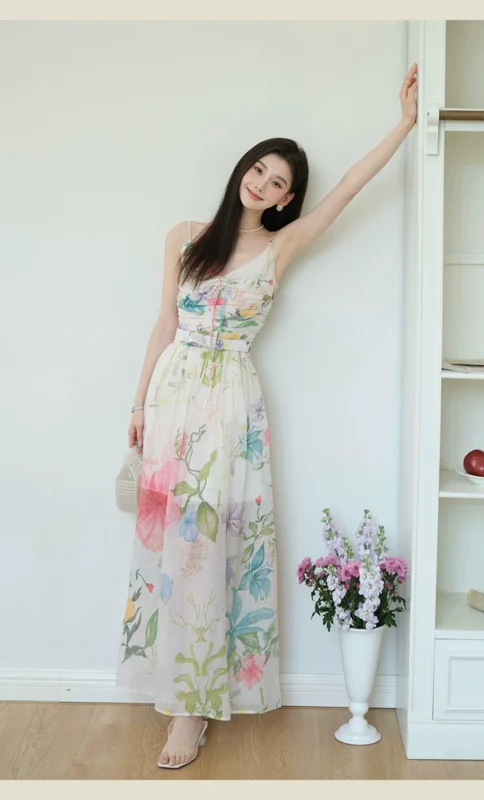 Flower bud skirt/floral jumpsuit long skirt for women in summer