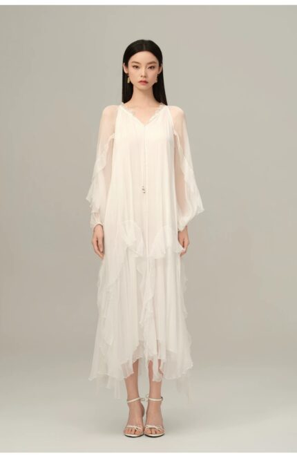 Silk white dress 2026 early spring new nightgown