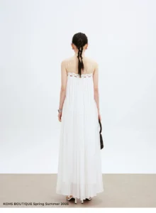 Hollow out lace style spliced large skirt suspender dress
